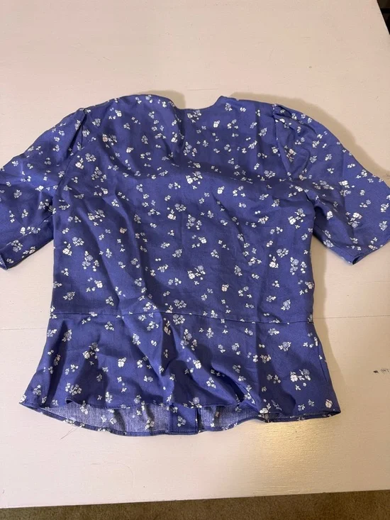 Reformation Ama Floral Puff Sleeve Button Front Top Blue Size S Romantic Blouse - Picture 10 of 11